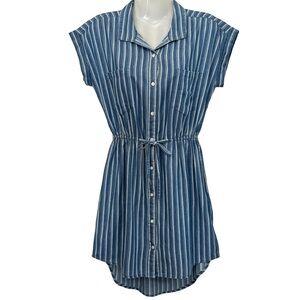 Japna 100% Cotton Chambray Blue & White Striped Shirtdress Size Small